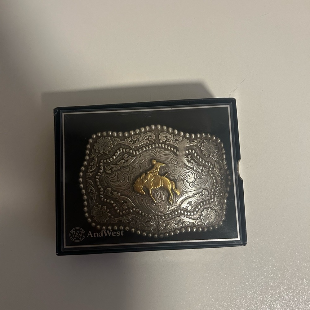 Gold and Silver Ornate Western Belt Buckle